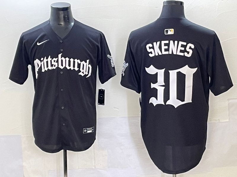 Men 2025 Pittsburgh Pirates #30 Skenes Black Five generations Joint Name Nike MLB Jersey style 1